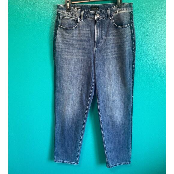 Talbots Black Sequin Stripe High Waist Straight Ankle Jean Women's 10 - Picture 2 of 11